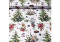 Vianočný vzor bavlnenej látky Vianočný Stromček na Bielom, metráž 160 cm