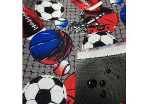 Nepremokavá látka Kodura Kocka Futbal, farba šedá, metráž 150 cm