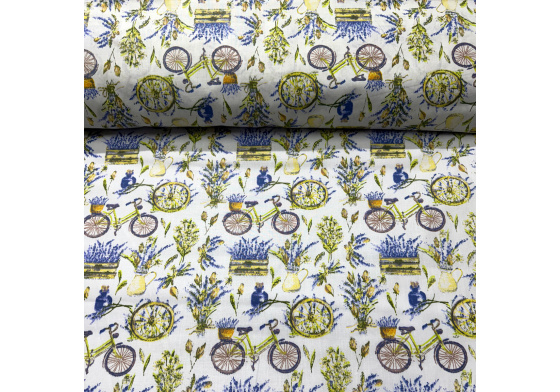 Bavlněné látký vzor Kytíčky a Kolo na bílém