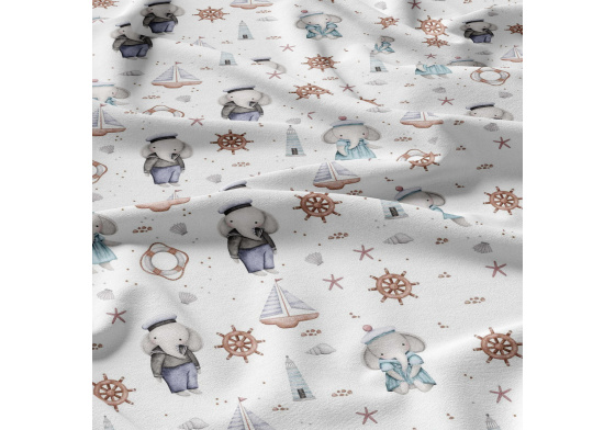 Bavlnená látka vzor Slony a kormídlo na bielom 690