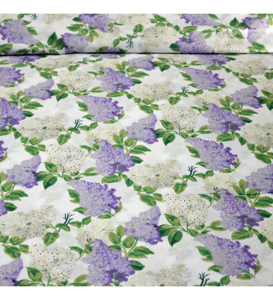 Dekorační dětská bavlněná látka vzor Větve šeříká bílé na bílém