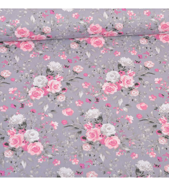 Dekorační dětská bavlněná látka vzor kytičky na grafitovém