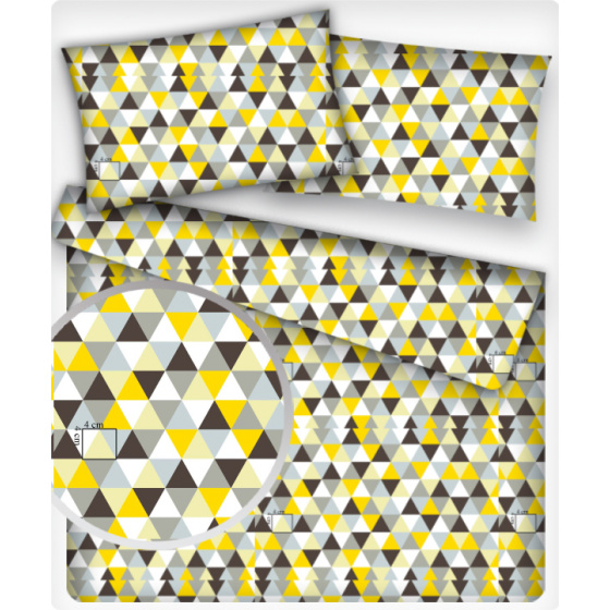 Bavlněná látka trojúhelníky žluté a hnědé 4 cm