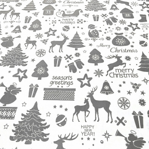 Vianočný vzor bavlnenej látky šedý na bielom, metráž 160 cm 