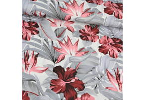 Bavlnená látka vzor kvetina Monstera šedá, biely podklad, metráž 160 cm  