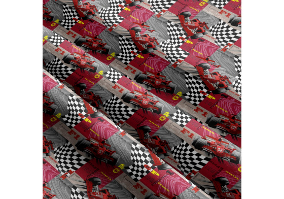 Bavlnená látka vzor sport F1, šedý podklad, metráž 160 cm 