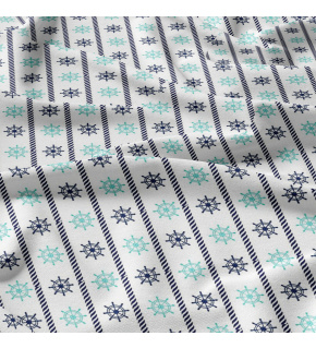 Detská bavlnená látka vzor modré a mentolové kormidlá na bielom