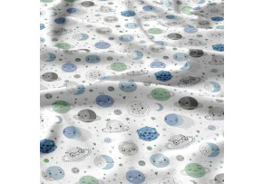 Bavlnená látka vzor Svet Planét modrý na bielom