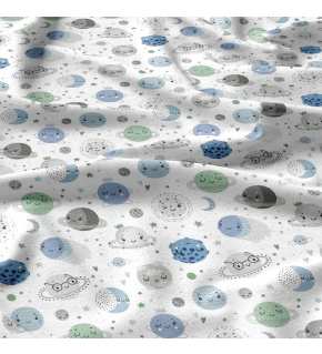 Bavlnená látka vzor Svet Planét modrý na bielom