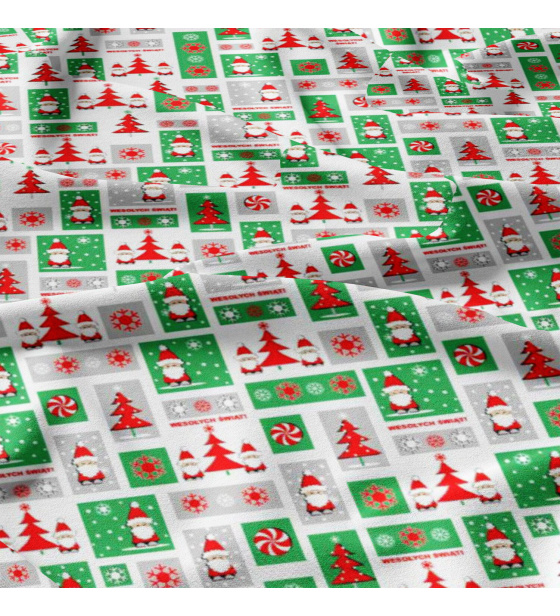 Vianočný vzor bavlnenej látky červeno-zelený, metráž 160 cm 