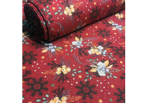 Vianočný vzor bavlnenej látky Vianočné Motív na červenom, metráž 160 cm