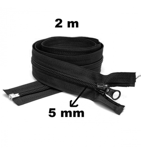 Zips špirálový, farba čierna 5 mm, dĺžka 220 cm