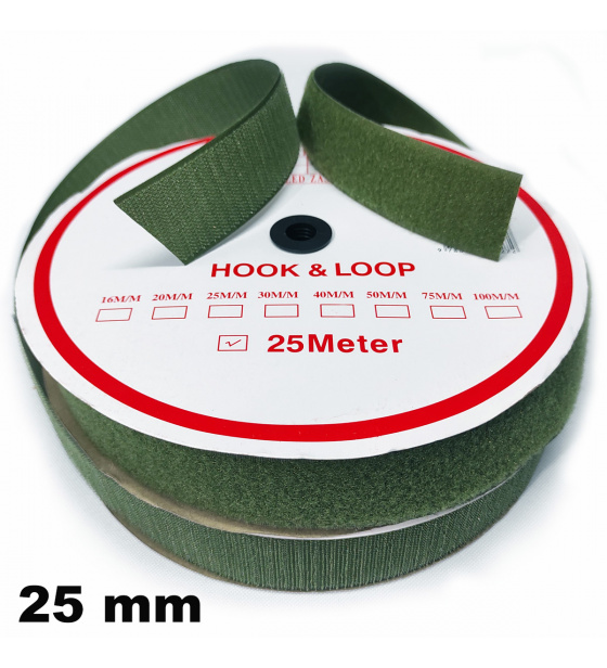 Pásek na suchý zip Háček a Smyčka set, barva khaki 25 mm balení 25 m