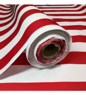 Látka do exteriéru na zahradné lehátka a húpacie siete, farba bielo-červená, prúžok 5 cm
