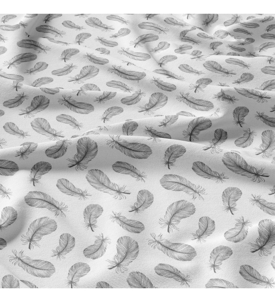 Bavlnená látka vzor šedé pierka na bielom podklade, metráž 160 cm  