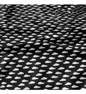 Bavlnená látka vzor mrak mini biely na čiernom, metráž 160 cm 