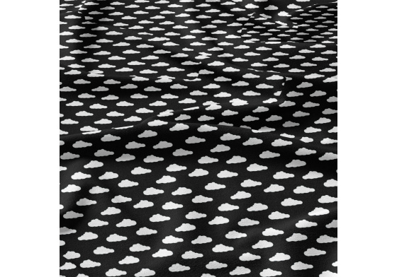 Bavlnená látka vzor mrak mini biely na čiernom, metráž 160 cm 