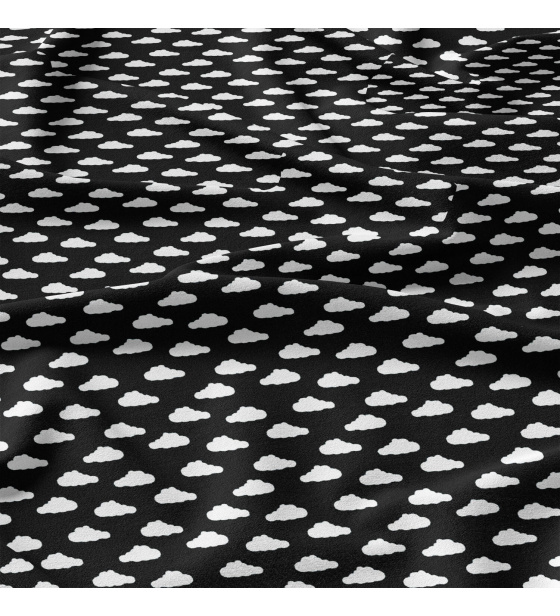 Bavlnená látka vzor mrak mini biely na čiernom, metráž 160 cm 