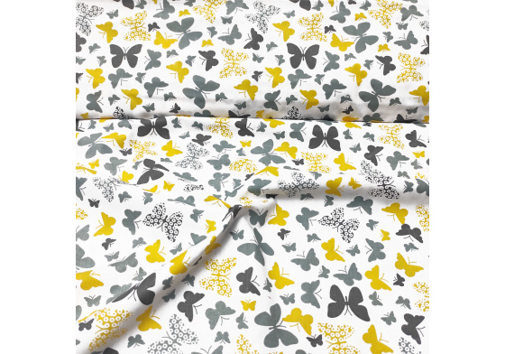 Bavlněné látky, metráž. Motýlci Žluté na Bílém
