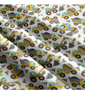 Bavlnená látka vzor stavebné stroje, farba šedá, metráž 160 cm