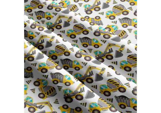 Bavlnená látka vzor stavebné stroje, farba šedá, metráž 160 cm