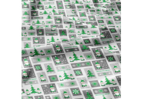 Vianočný vzor bavlnenej látky šedo-zelený, metráž 160 cm 