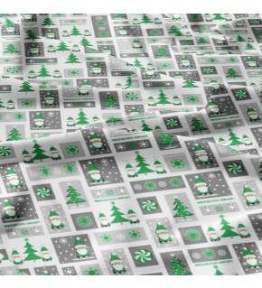 Vianočný vzor bavlnenej látky šedo-zelený, metráž 160 cm 