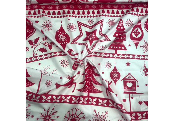 Christmas cotton fabric, by the meter, width 160 cm, Scandinavian Red on White motif