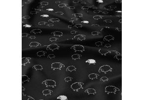 Bavlnená látka 012 vzor ovečky, farba čierna, metráž 160 cm     