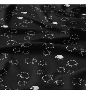 Bavlnená látka 012 vzor ovečky, farba čierna, metráž 160 cm     