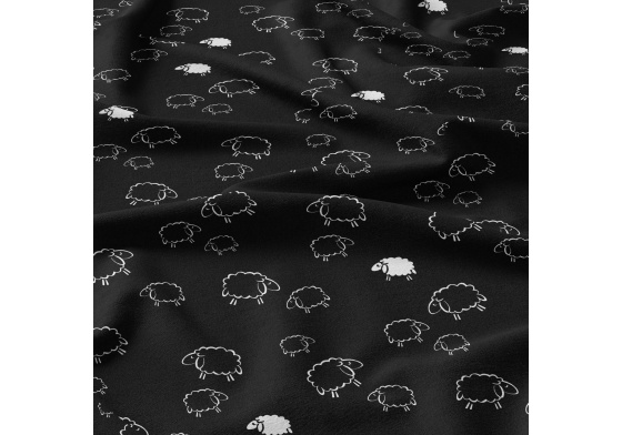 Bavlnená látka 012 vzor ovečky, farba čierna, metráž 160 cm     