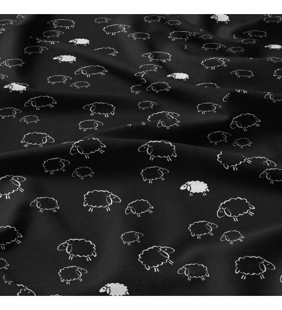 Bavlnená látka 012 vzor ovečky, farba čierna, metráž 160 cm     