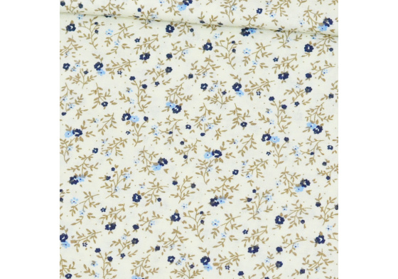 Dekorační dětská bavlněná látka vzor kytičky mini hnědé na bílém