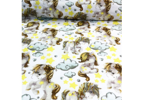  Bavlnená látka vzor šedý jednorožec  na bielom podklade, metráž 160 cm    