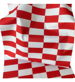 Látka do exteriéru na zahradné lehátka a húpacie siete, farba Bielo Červená Šachovnica 5x10 cm