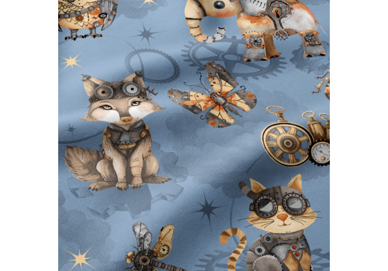 Bavlnená látka, vzor Malé zvieratká, Modrý podklad, metráž 160 cm 