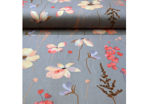 Bavlnené látky vzor Kvety na šedém, metráž 160 cm