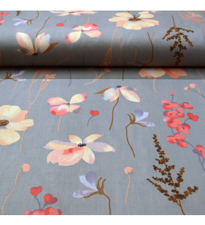 Bavlnené látky vzor Kvety na šedém, metráž 160 cm