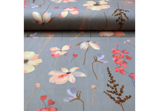 Bavlnené látky vzor Kvety na šedém, metráž 160 cm