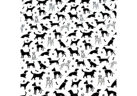  Bavlnená látka, vzor psíkovia na bielom podklade, metráž 160 cm    