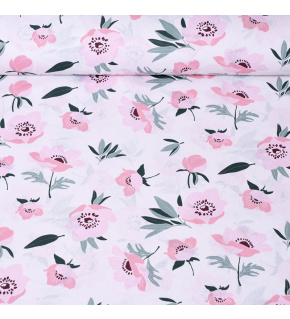 Bavlnená látka vzor divoký mak šedý na bielom sh podklade, metráž 160 cm       