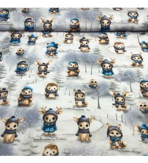 Vianočný bavlnenej látky vzor Vianoce na Bielom, metráž 160 cm