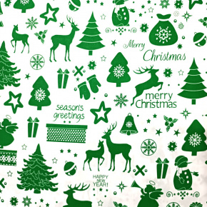 Vianočný vzor bavlnenej látky zelený na bielom, metráž 160 cm