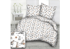 Bavlněné látky vzor Kočky a klubko na bílém Bavlněné látky vzor Kočky a klubko na bílém