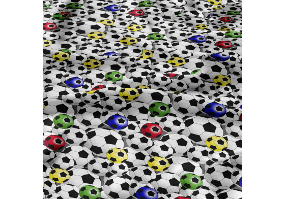 Bavlnená látka vzor football multi, farba biela, metráž 160 cm 