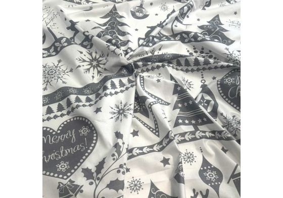 Christmas cotton fabric, by the meter, width 160 cm, Scandinavian motif Grey on White
