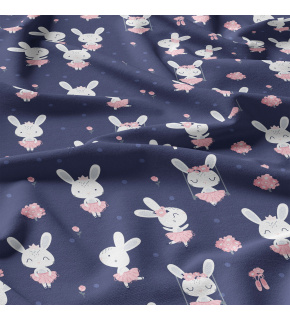 Bavlnená látka vzor zajačik na modrom podklade, metráž 160 cm       