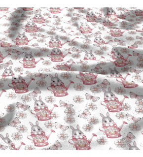Bavlnená látka, vzor Králik na bielom podklade, metráž 160 cm