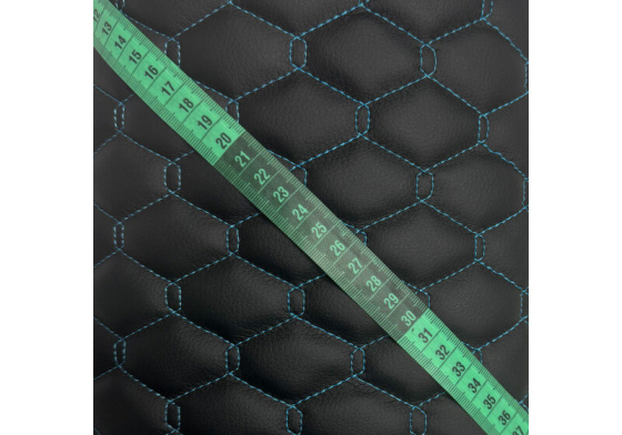 Ekokůže GEO barva Černá prošívaná Tyrkysovými nitěmi 1,45 m x 0,51 m