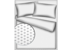 Bavlnená látka 356, vzor šedé korunky na bielom podklade, metráž 160 cm   